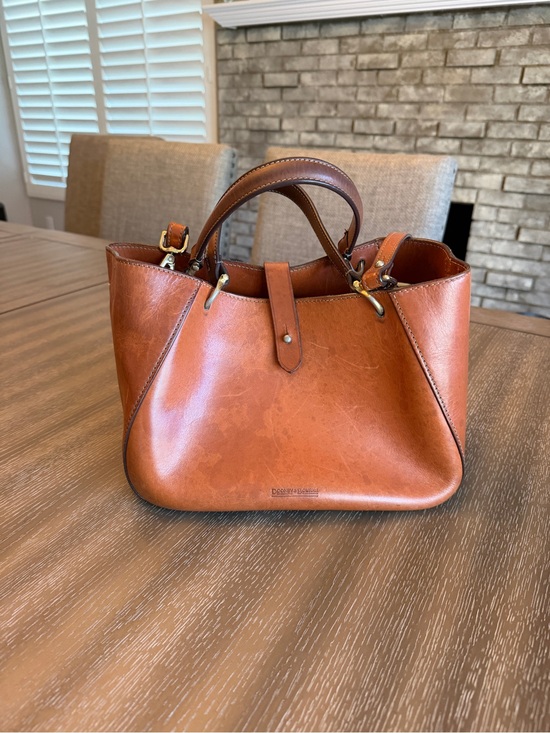 Dooney & Bourke Handbags - Dooney & Bourke Tan Leather Satchel with Brass Hardware